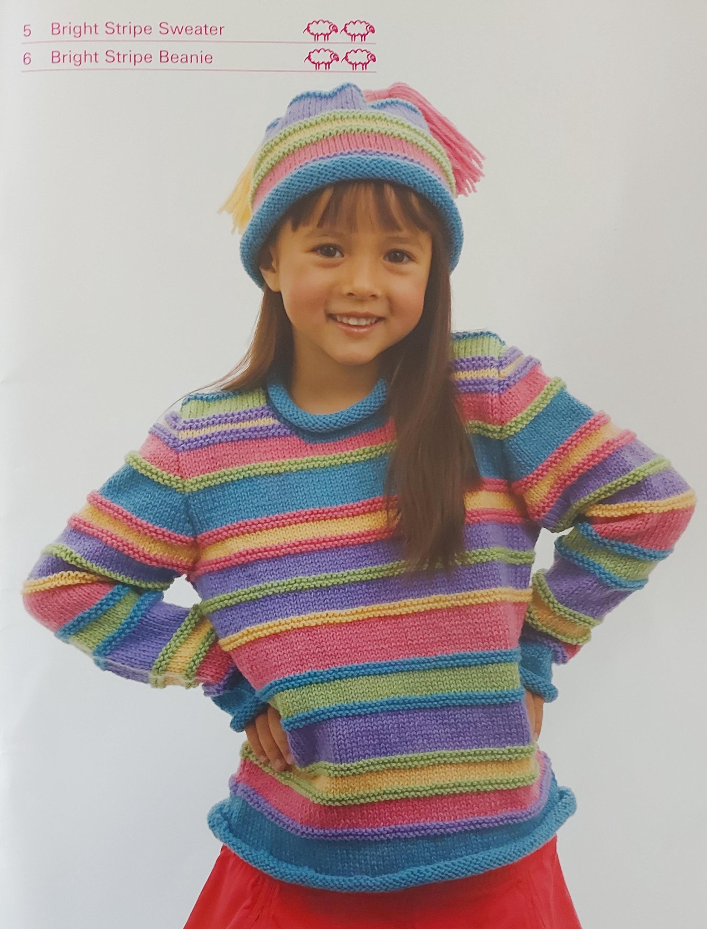 Child's Bright Stripe Sweater and Beanie Digital PDF Knitting