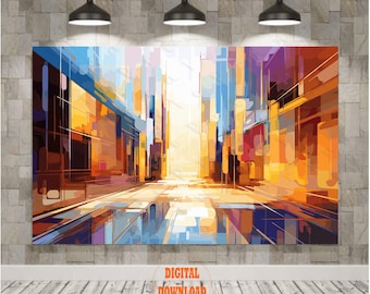 Impresión de paisaje urbano abstracto: Arte mural geométrico industrial (descarga digital)