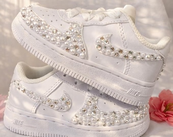 Flower Girl Sneakers Pearl Crystal Wedding Shoes Kids, Personalized Name Girl Sneakers, Satin Ribbon Bridal Shoes, Cute Lace Party Shoes