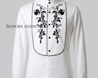 Men 2Pc Shirt With Gurkha Pant Customised Flower Piping Embroidery Country Western Vintage Nudie Suit Retro Wedding Party Cowboy Outfit