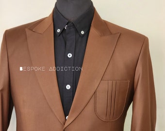 Men’s Brown 2Pc Customised Vintage Style Western Suit Coat Pant Designer Pocket's Peak Lapel Dinner Wedding Day Party Events Office Outfit