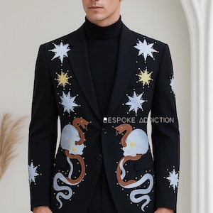 Men Black 2Pc Customized Flower Skeleton Embroidered Golden Rhinestones Country Western Nudie Suit Cocktail Groom Party Wedding Day Outfit