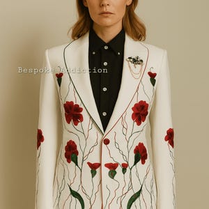 Women&#39;s White 2Pc Customized Floral Flower Vine Embroidered With Piping Country Western Suit Wedding Day Party Party Boho Hippie Outfit