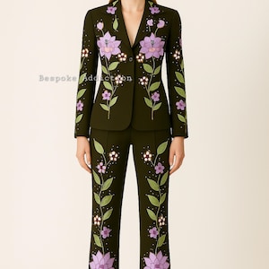 Women Black Customize 2Pc Flower Leaf Vines Embroidered With Rhinestones Country Western Nudie Suit Wedding Bride Party Boho Hippie Attire
