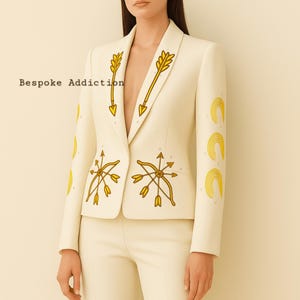 Women Off White Customize 2Pc Arrow Embroidered With Rhinestones Country Western Nudie Suit Wedding Bride Party Boho Hippie Formal Outfit