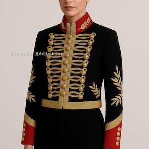 Women Black 2Pc Customized Thread Leaf’s Embroidered Vintage Country Western Royal Suit Cowboy Ceremonial Jacket Historical Cocktail Outfit