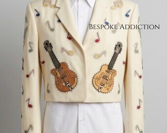 Ivory 2Pc Custom Made Music Note Embroidered Rhinestone Musician Country Western Nashville Performance Concert Stage Wear Premium Outfit