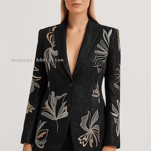 Women Premium Sparkle Black 2Pc Customized Hand Work Floral Flower Embroidered Country Western Nudie Suit Wedding Parties Boho Hippie Outfit