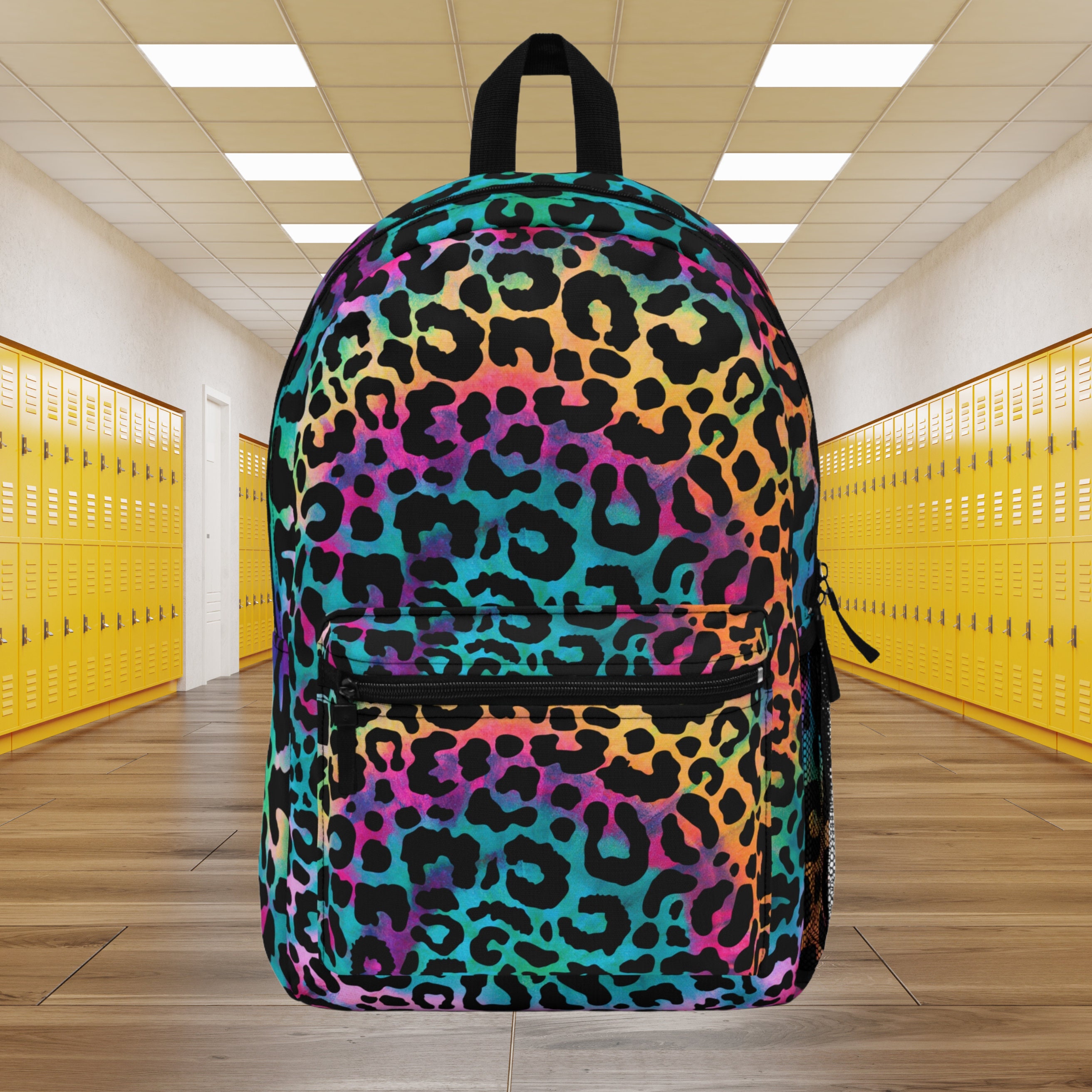 JanSport Backpack Pink Multicolor Animal Print Book Sack Neon Black Full  Size