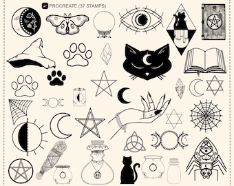 Witchy Procreate Stamps: 37 Magical Witchcraft Designs (Digital Download)