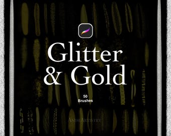 Glitter Gold Sparkle Brushes: Metallic Brush Set for Procreate (50 Brushes) (Digital Download)