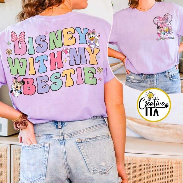 Two-sided Minnie Daisy Disney With My Bestie Shirt, Vintage WDW Disneyland Castle Best Friends Gift, Disney Girls Trip Shirt, Disney Snacks