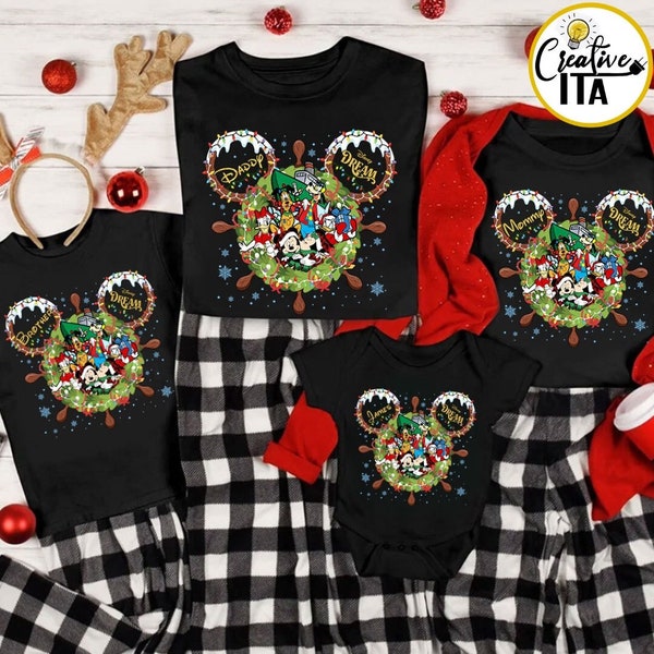 Personalized Mickey and Friends Disney Christmas Cruise Shirt, Disney Family Very Merrytime Cruises Trip 2023, Christmas Wreath Lights 2023