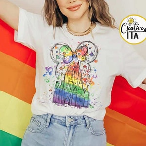 Watercolor Mickey Minnie Bow Disney Castle Rainbow Pride shirt, LGBT Disney Pride 2024 Shirt, WDW Disneyland Gay Days, Rainbow Pride Gifts