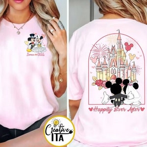 Two-sided Mickey Minnie Couple Disney Wedding Happily Ever After Shirt, WDW Disneyland Castle Wife Husband Honeymoon Trip 2024, Disney Bride