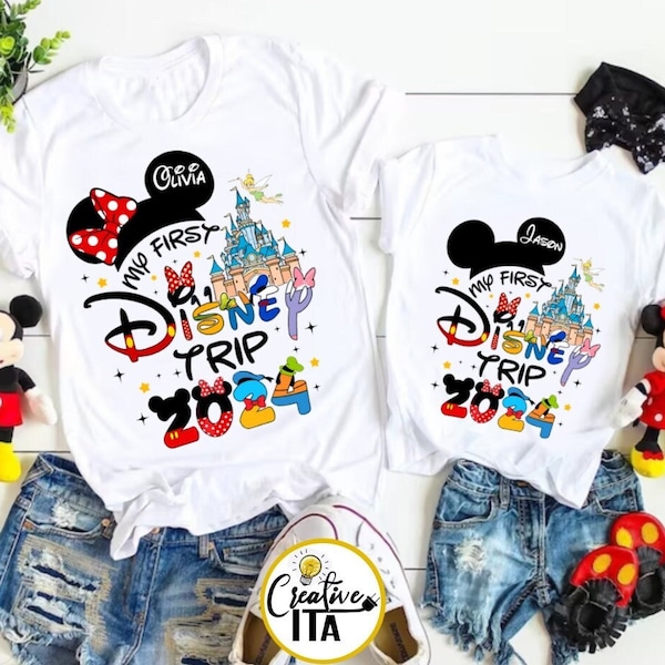 Personalized My First Disney Trip 2024 Shirt, Mickey and Friends Family Vacation 2024, WDW Disneyland Castle Couple Shirt, Disney Valentine