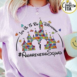 Disney Castle Awareness Squad Shirt, Mickey Minnie Autism Awareness, WDW Disneyland Family Autism Support 2024, Disney Trip Autism Month Tee