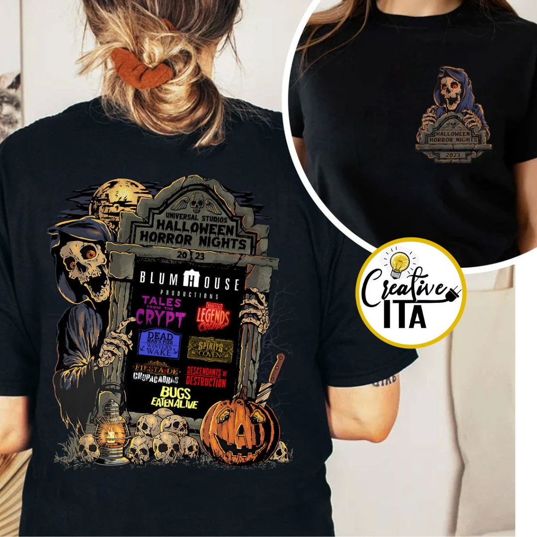 Discover Halloween Horror Night 2023 Double Sided T-Shirt, Halloween Sided T-Shirt