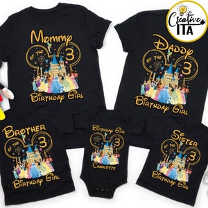 Personalized Disney Princess Birthday Shirt, Mickey Minnie Ears Disney Castle Shirt, Birthday Girl Shirt, Disney Girl Trip Birthday Party
