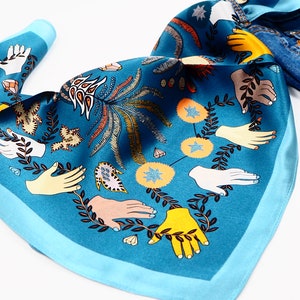 100% Mulberry Silk Square Scarf Women, Floral Scarves, Headscarf, Silk Hair Scarf, Bandana, Neck Scarf, Bag Accessory, Silk Wrap, Silk Gift