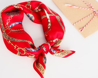 Foulard en soie rouge 100 % soie femme, foulard carré, foulard pour cheveux, bandana noir, foulard rouge décontracté, cadeau en soie