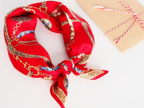 Red silk head scarf deals