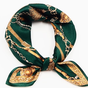 100% Seidenschals, grüner Seidenschal Frauen quadratischer Haarschal, Bandana, Seidenkopftuch, Halsschal, Seidenmuttertagsgeschenk