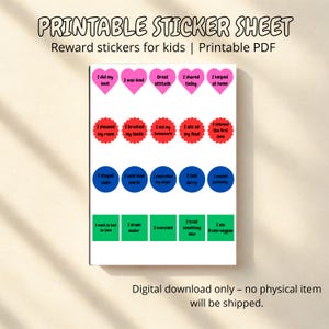 Motiverende stickers voor kinderen – Beloningsstickers PDF – Leuke positieve bevestigingsstickers – Digitale download