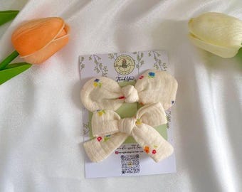 Baby Bow Clips Set: Soft Muslin Floral Hair Accessories