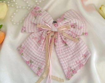 Handmade Cotton Lace Hair Bow Clip: Vintage Cottagecore Style