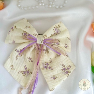 Handmade Cotton Lace HairBow Clip | Gift for her | Vintage Cottagecore | Custom Handwritten Card Included | Birthday Gift | Free shipping