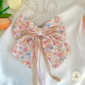 Handmade Cotton Lace HairBow Clip | Gift for her | Vintage Cottagecore | Custom Handwritten Card Included | Bongbongcorner | Free shipping
