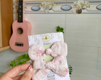 Soft Cotton Baby Bow Clips - Set of 2 - Vintage Pink