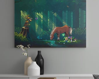 Póster de Zelda Pixel Art, Póster de Majora's Mask Pixel Art, Fanart, Lienzo TLOZ, Póster de juego Skull Kid XL, Póster de Bosque Mágico, Regalo para gamers