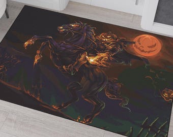Sleepy Hollow Floor Mat, Headless Horseman, Halloween Decoration, Pumpkin Rug, Pixel Art, Spooky, Horror Movies, Stories, Christmas Gift