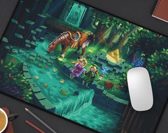 Legend of Zelda-videogamebureaumat, fanart, pixelart, gamingdecor, TLOZ, bureaudecor, duurzame esthetiek, muismat - bureaumat esthetiek