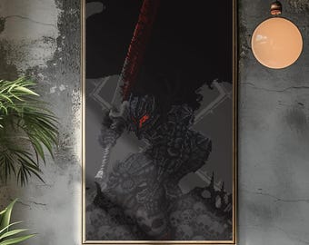 Póster de Berserk Guts Black Swordsman, Pixel Art, Lienzo decorativo para colgar en la pared, Regalo para gamers, Fantasía oscura, Halloween