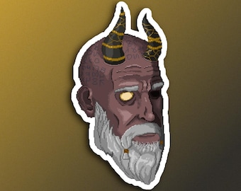 Pegatina de Pixel Art inspirada en Mimir - Videojuego Fanart - Merchandising de videojuegos - Pegatinas mitológicas - Pegatina troquelada