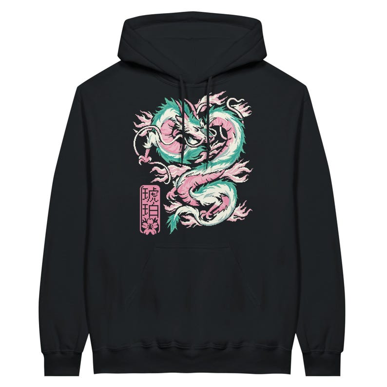 Haku Pixel Anime Hoodie, Vintage Hoodie, Anime Hoodie, Dragon Hoodie, Gift For Friends, Otaku, Pixel Art Hoodie - Unisex Adult Hoodie Black