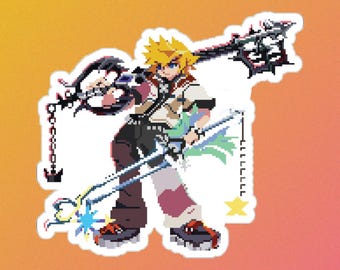 Roxas Kingdom Hearts Sticker Pixel Art Organization XIII Decal Keyblade Wielder Merch Sora Nobody Gamer Gift Anime Video Game Vinyl Decal