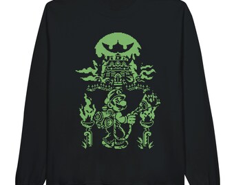 Luigi's Mansion Sweatshirt, Pixel Art, Halloween Apparel, Gamer Sweatshirt, Gamer Gift, Video game, Retro Gaming, Christmas Gift, Green