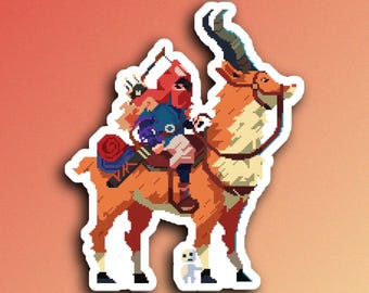 Ashitaka Pixel Art Sticker, 8-Bit Prince Yakul Emishi Merch for Computer Skateboard Notebook, Studio Ghibli Curse Demon Decal Illustration