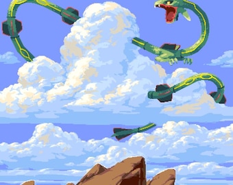 Rayquaza Digital Art, Pixel Art, Fanart, Video Games Wallpaper
