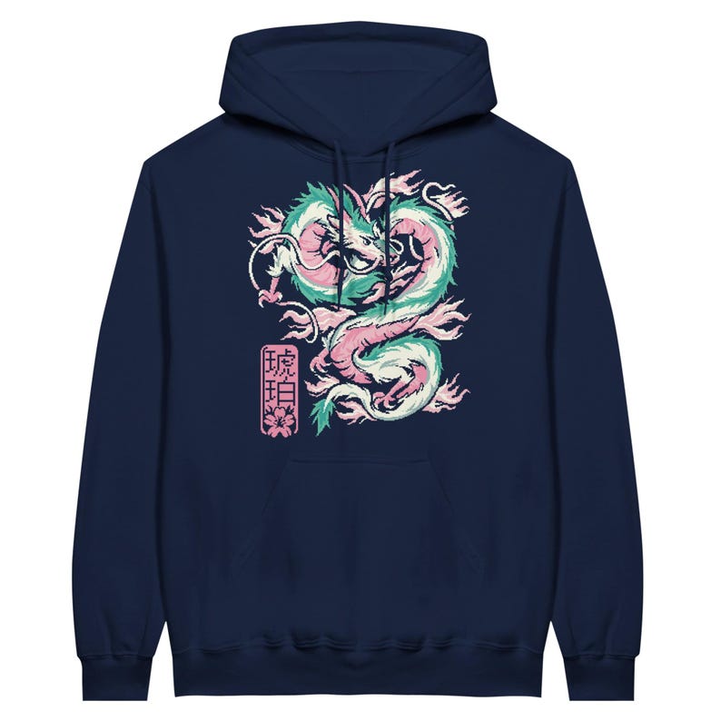 Haku Pixel Anime Hoodie, Vintage Hoodie, Anime Hoodie, Dragon Hoodie, Gift For Friends, Otaku, Pixel Art Hoodie - Unisex Adult Hoodie Navy