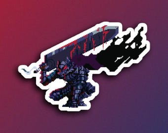 Berserk Armor Guts Anime Vinyl Sticker, Pixel Art Manga Decal for Laptop, Water Bottle, Phone Epic Dark Fantasy Gift for Fans Halloween