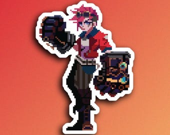 Vi Arcane Inspired Sticker for Laptop Pixel Art Decal Piltover Enforcer Merch Gamer Gift Jinx Sister Anime Fan Art Vinyl Sticker Lol