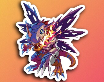 MetalGreymon Sticker Pixel Art Digimon Decal Digital Monsters Merch Greymon Cyberpunk Mecha Anime Tai Kamiya Retro 90s Gamer Adventure Gift