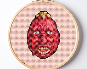 Behelit Cross Stitch Pattern PDF, Dark Fantasy Crimson Egg Needlepoint Chart, Gothic Manga Horror Embroidery Design, Instant Download SAGA