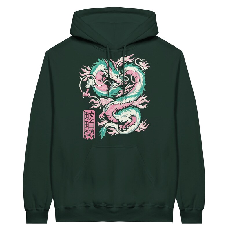 Haku Pixel Anime Hoodie, Vintage Hoodie, Anime Hoodie, Dragon Hoodie, Gift For Friends, Otaku, Pixel Art Hoodie - Unisex Adult Hoodie Forest Green