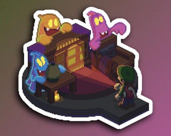 Luigi's Mansion Sticker, Pixel Art Ghost Decal, Halloween Gaming Tee Companion, Funny Retro Video Game Vinyl, Cute Gamer Christmas Gift Art